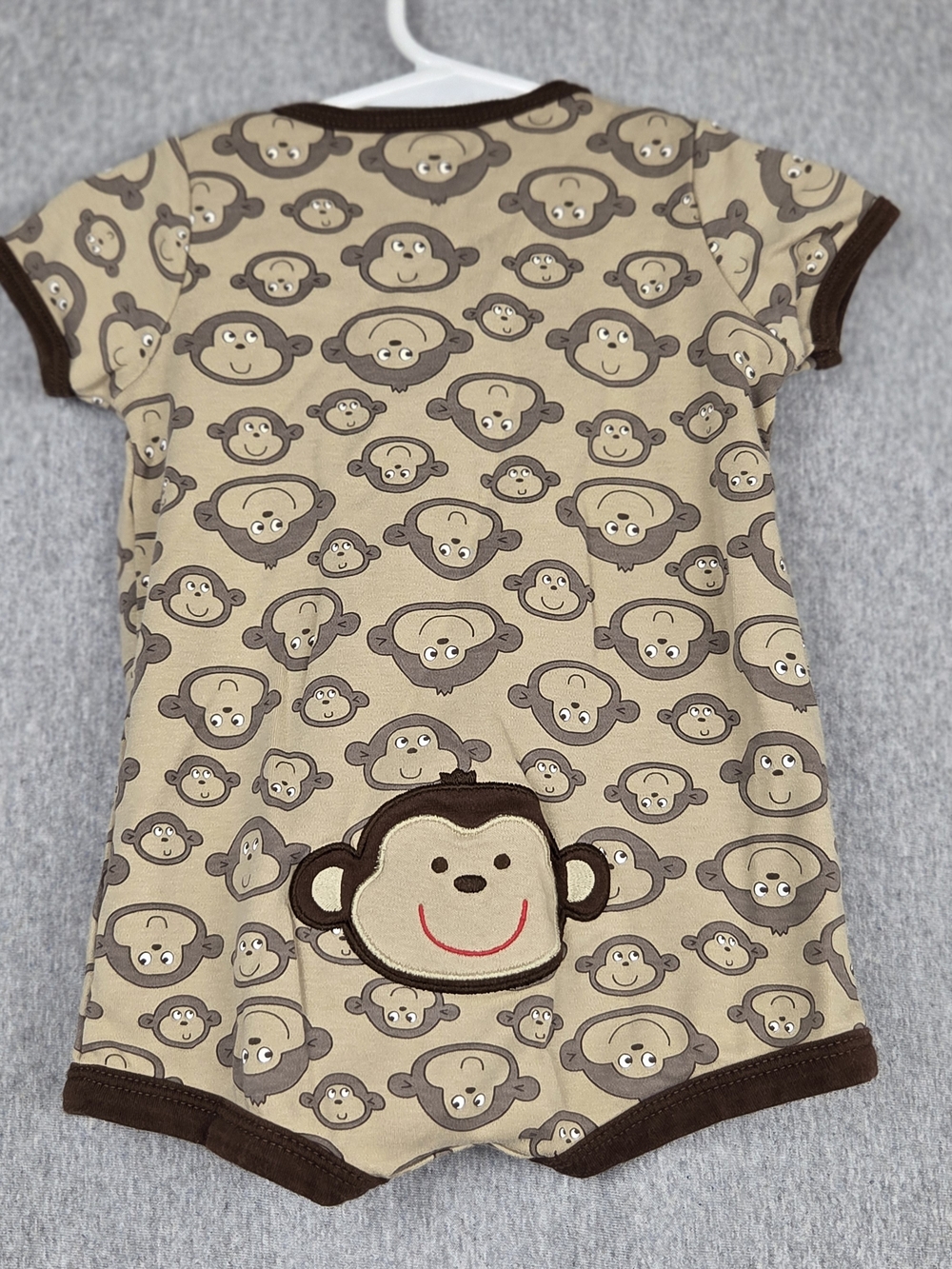 Carter's Beige & Brown Monkey Print Short-Sleeve Snap Romper - Picture 2 of 7